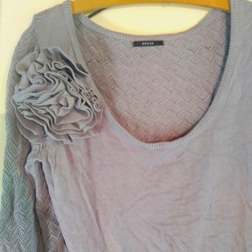 MOSCA Grey Knit Blouse Flower
